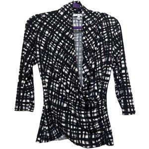 Women's Chaus New York Wrap V-Neck Blouse Black & White Polyester Blend Size M